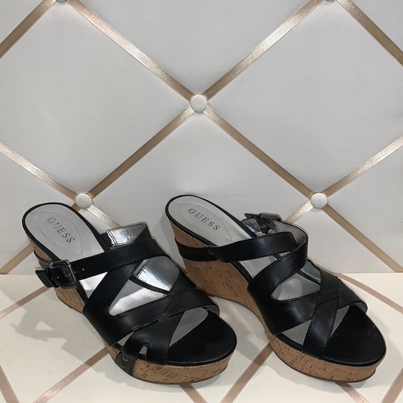 Guess  summer black and cork  Wedges Size 11 M - Picture 2 of 6